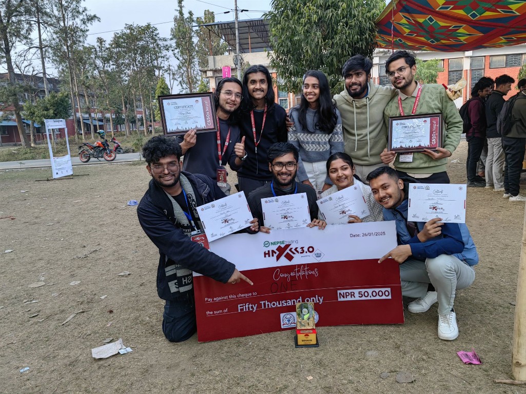 Sanjaya team members holding certificates and their hackathon prize
